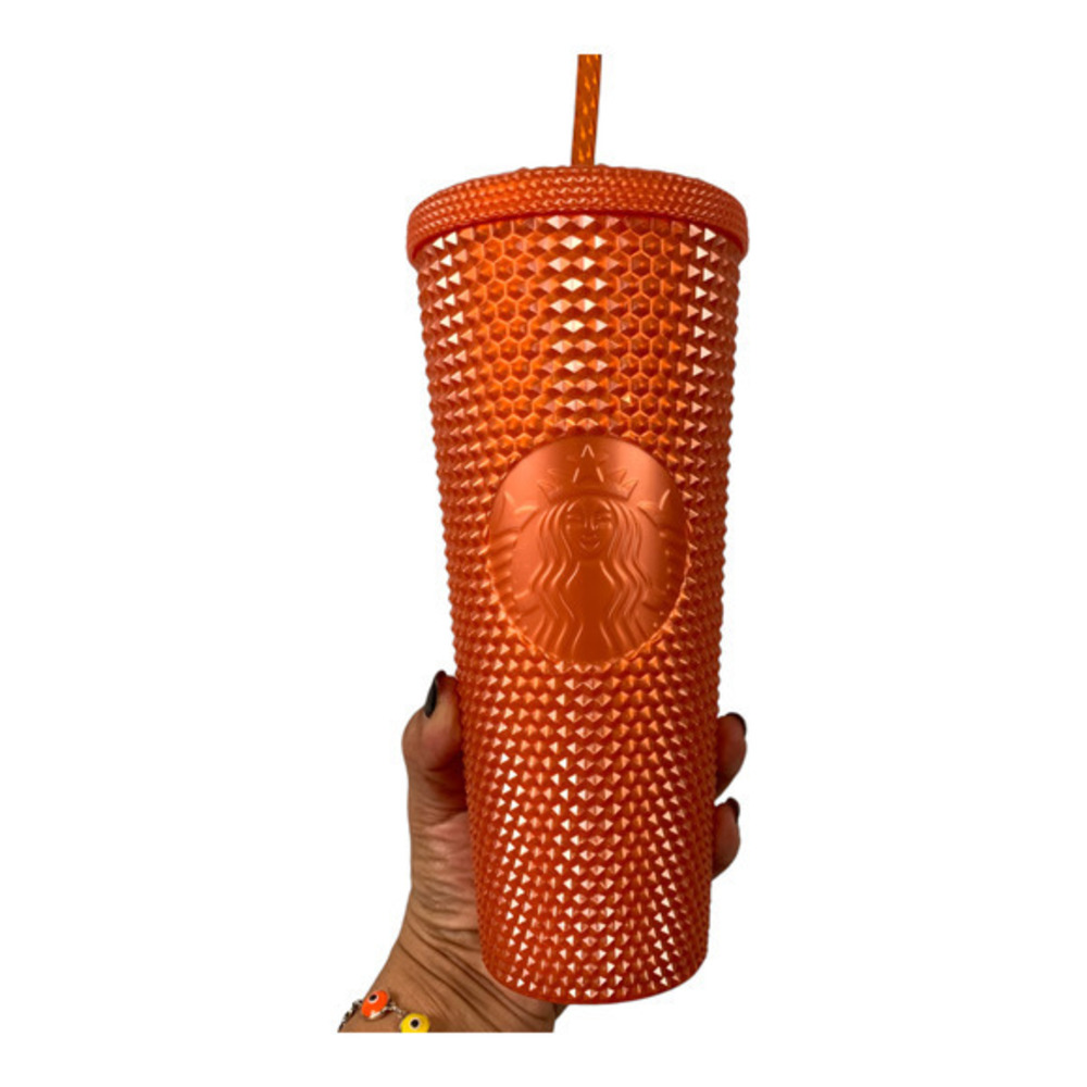 Starbucks Tumbler Unisex 24oz Orange Studded Venti Cold Cup Bling NEW